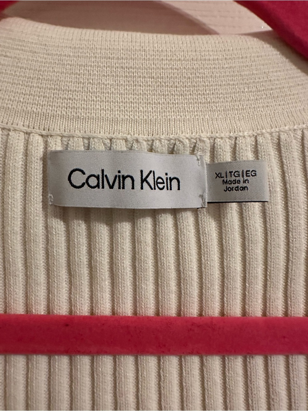 Calvin Klein Cream Ribbed Polo Short Sleeve Top - Picture 3 of 3